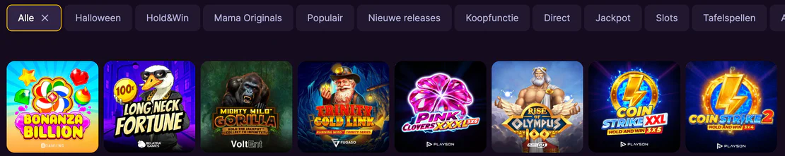 Populair aanbod van online casinospellen bij Mamabet Casino